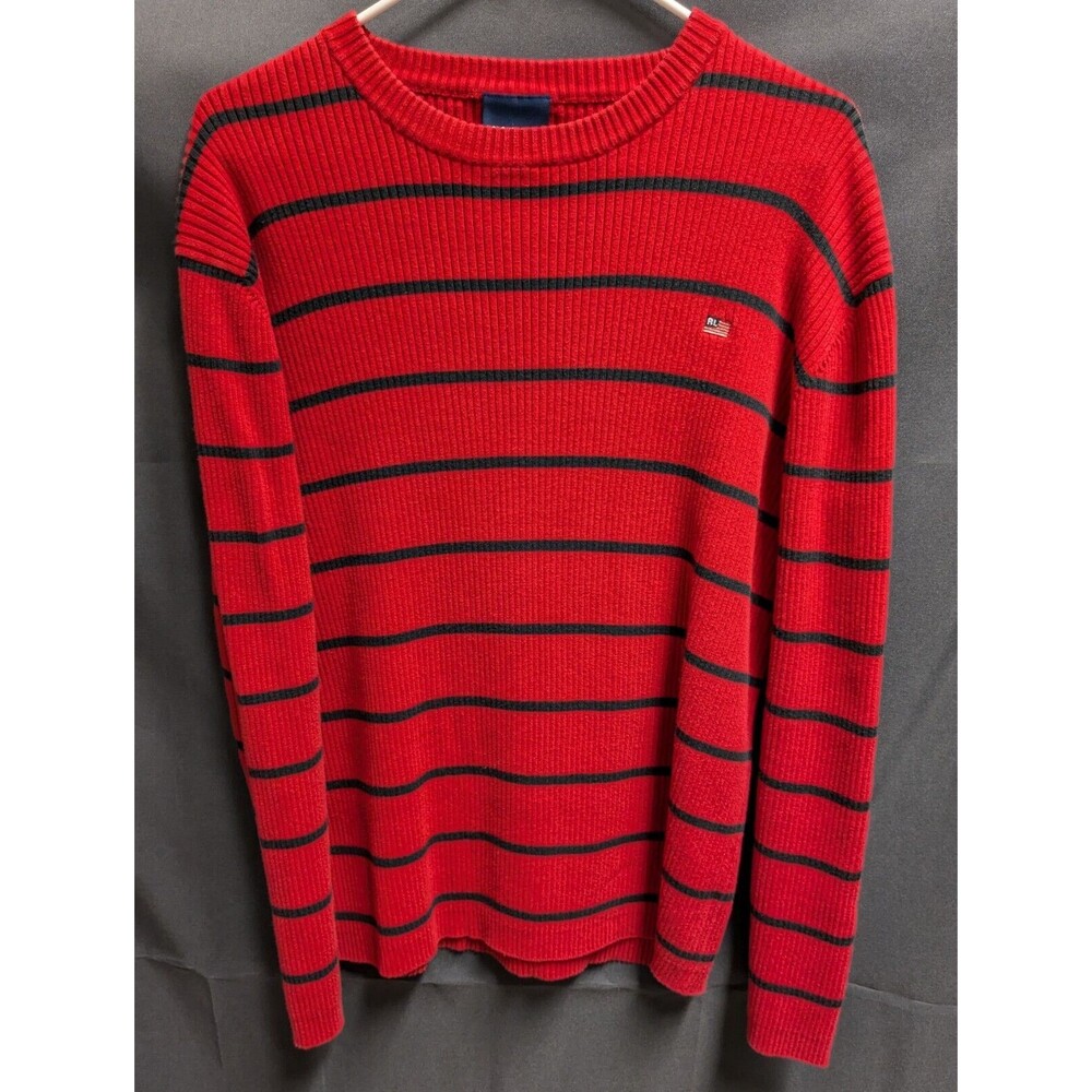 Polo Jeans Co. Ralph Lauren Mens Red Black Striped Pullover Sweater Size XL
